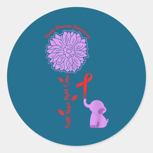 Heart Disease Awareness Faith Hope Fight Love Card Classic Round Sticker (Front)