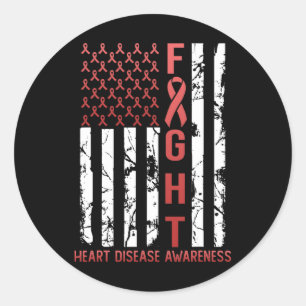 Heart Disease Awareness February Usa Flag Ribbon R Classic Round Sticker