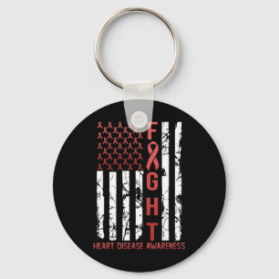 Heart Disease Awareness February Usa Flag Ribbon R Key Ring