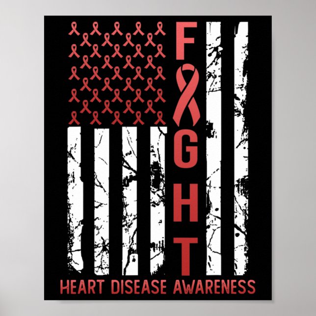 Heart Disease Awareness February Usa Flag Ribbon R Poster (Front)