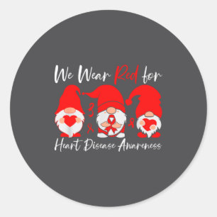Heart Disease Awareness Gnome  Classic Round Sticker
