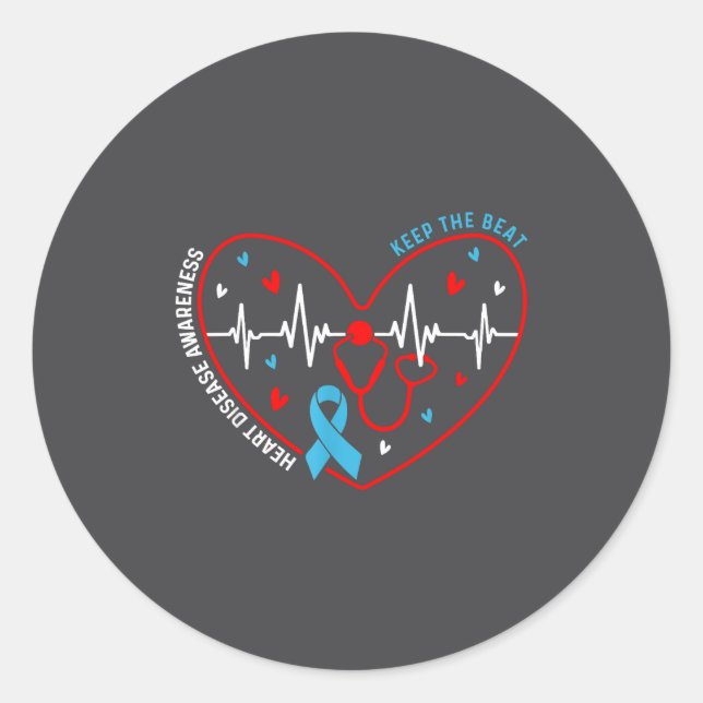 Heart Disease Awareness Heartbeat Survivor Warrior Classic Round Sticker (Front)