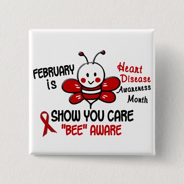 Heart Disease Awareness Month Bee 1.1 15 Cm Square Badge (Front)