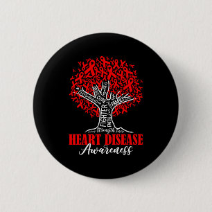 Heart Disease Awareness Month Fighter Tree With Re 6 Cm Round Badge