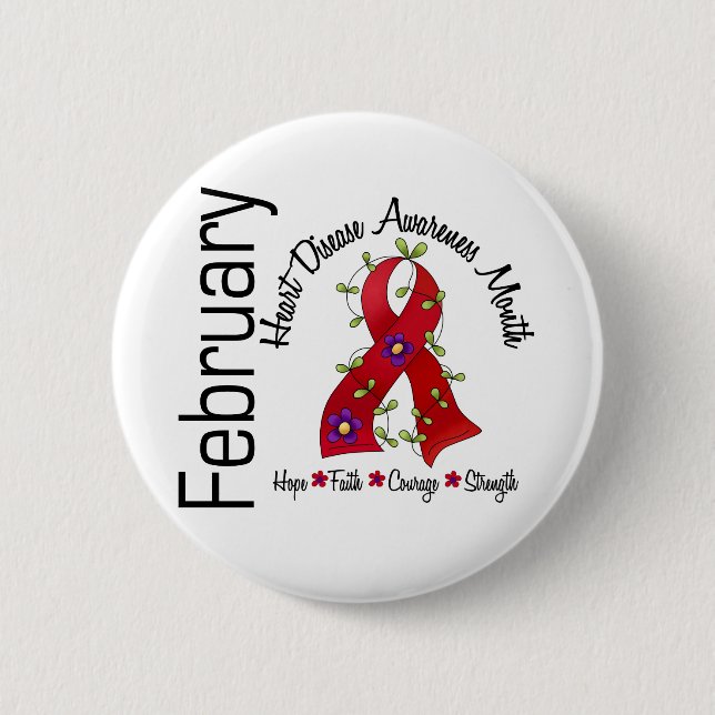 Heart Disease Awareness Month Flower Ribbon 1 6 Cm Round Badge (Front)