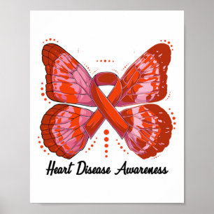 Heart Disease Awareness Month Red Ribbon Butterfly Poster