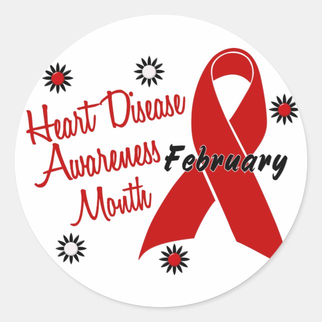 Heart Disease Awareness Month Ribbon 1.1 Classic Round Sticker (Front)