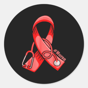 Heart Disease Awareness Nurse Stethoscope Red Ribb Classic Round Sticker