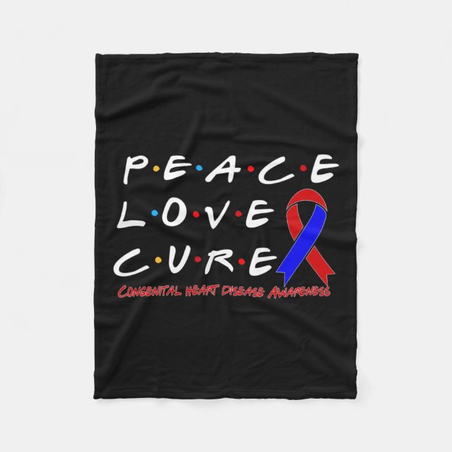 Heart Disease Awareness Peace Love Cure  Fleece Blanket (Front)