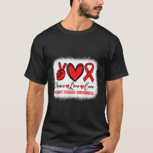 Heart Disease Awareness Peace Love Cure Go Red Hea T-Shirt