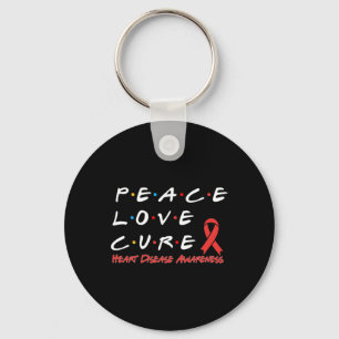 Heart Disease Awareness Peace Love Cure Key Ring
