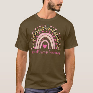Heart Disease Awareness Pink Heart Leopard Rainbow T-Shirt