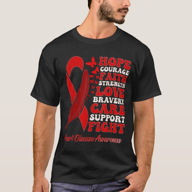 Heart Disease Awareness Red Butterflies Ribbon Sup T-Shirt (Front)