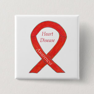 Heart Disease Awareness Red Custom Ribbon Pin