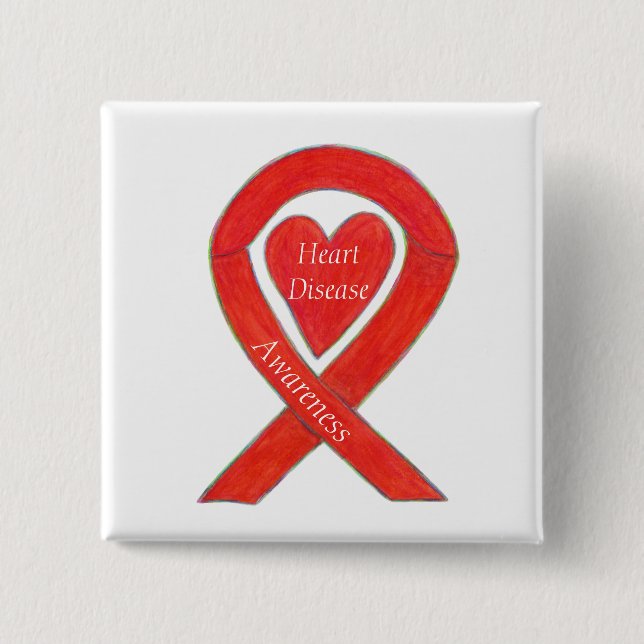 Heart Disease Awareness Red Heart Ribbon Pin (Front)