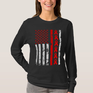 Heart Disease Awareness Red Ribbon American Flag U T-Shirt
