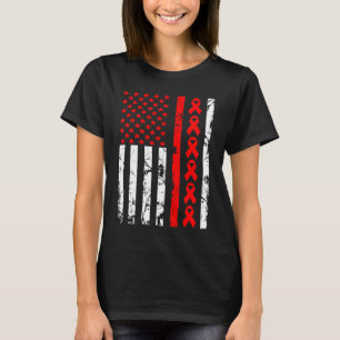 Heart Disease Awareness Red Ribbon American Flag U T-Shirt