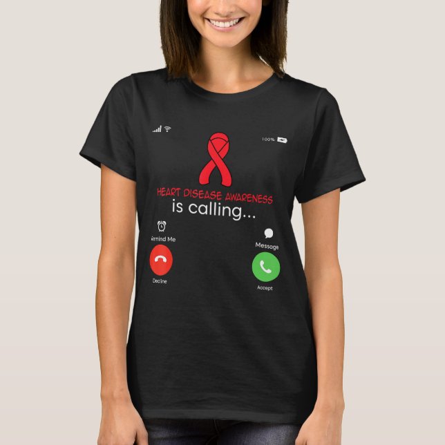 Heart Disease Awareness Red Ribbon Heart Attack Su T-Shirt (Front)