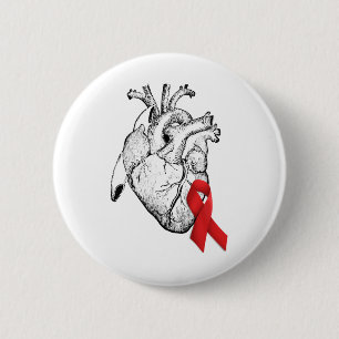 Heart Disease Awareness Red Ribbon Vintage Anatomy 6 Cm Round Badge
