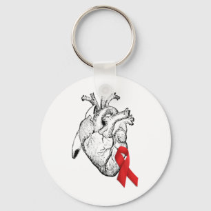 Heart Disease Awareness Red Ribbon Vintage Anatomy Key Ring