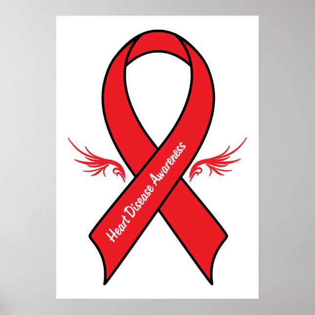 Heart Disease Awareness Ribbon with Wings Poster (Front)
