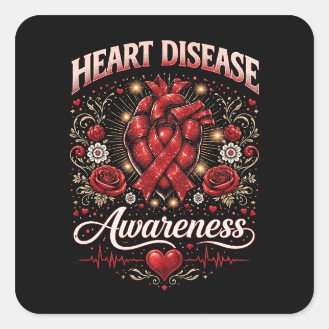 Heart Disease Awareness Square Sticker (Front)