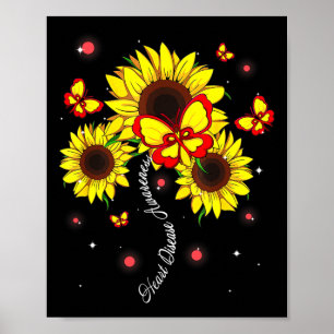 Heart Disease Awareness Sunflower Butterfly Ribbon Poster