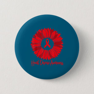 Heart Disease Awareness Sunflower Go Red Women Hea 6 Cm Round Badge
