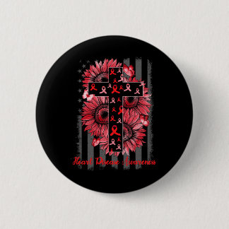 Heart Disease Awareness Sunflower Supporter 6 Cm Round Badge