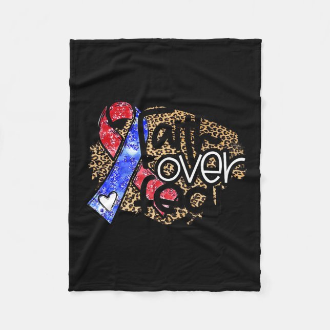 Heart Disease Red Blue Ribbon Faith Over Fear  Fleece Blanket (Front)
