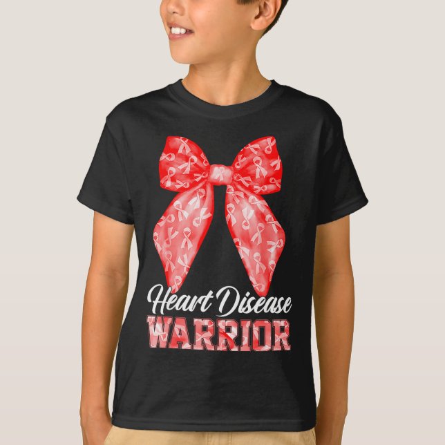 Heart Disease Warrior Red Ribbon Heart Disease Awa T-Shirt (Front)