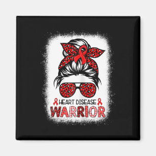 Heart Disease Warrior Red Ribbon Messy Bun Leopard Magnet