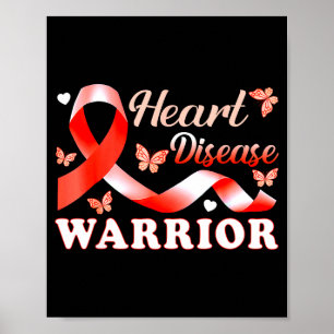 Heart Disease Warrior Ribbon Red Heart Disease Awa Poster