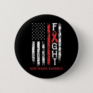 Heart Disease Warrior Us Flag  6 Cm Round Badge