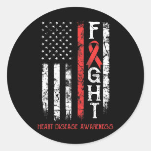 Heart Disease Warrior Us Flag  Classic Round Sticker