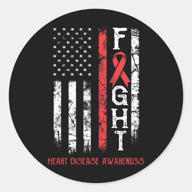 Heart Disease Warrior Us Flag  Classic Round Sticker (Front)