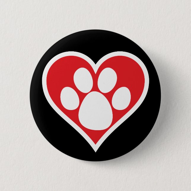 Heart Dog Paw (Dark) 6 Cm Round Badge (Front)