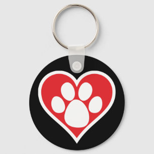 Heart Dog Paw (Dark) Key Ring