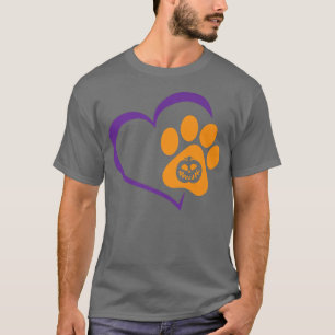 Heart Dog Paw Print Lazy Halloween Costume Pumpkin T-Shirt
