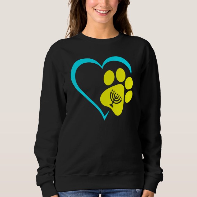 Heart Dog Paw Print Menorah Hanukkah Chanukah Jewi Sweatshirt (Front)