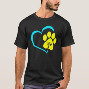 Heart Dog Paw Print Menorah Hanukkah Chanukah Jewi T-Shirt