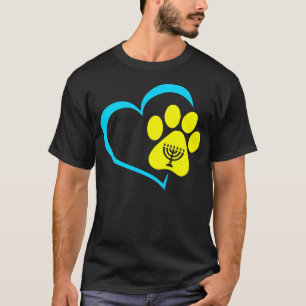 Heart Dog Paw Print Menorah Hanukkah Chanukah Jewi T-Shirt