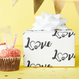 Heart Dog Paw Print With Love Text Wrapping Paper