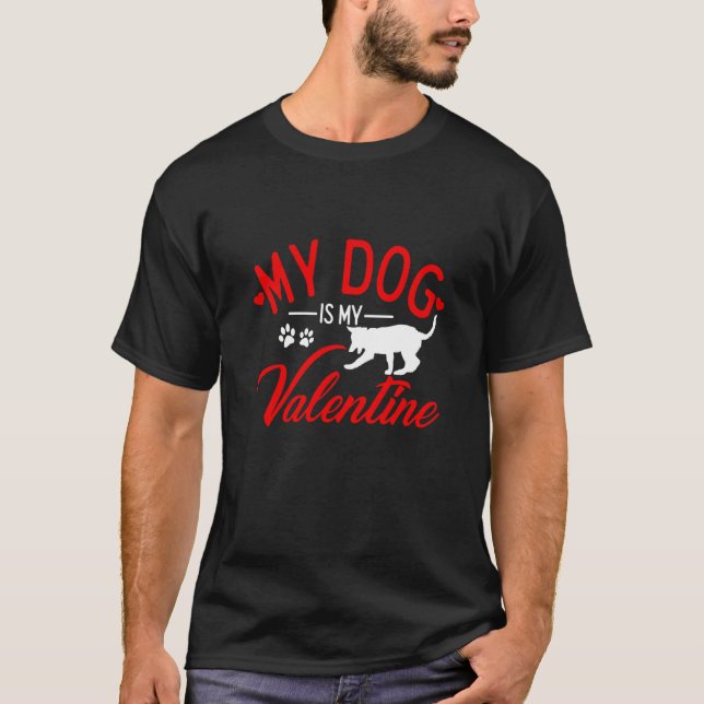 Heart Dog Valentine's Day Dog Mom Dad Date Single  T-Shirt (Front)