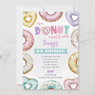 Heart Donut Birthday Invite You Donut Want To Miss