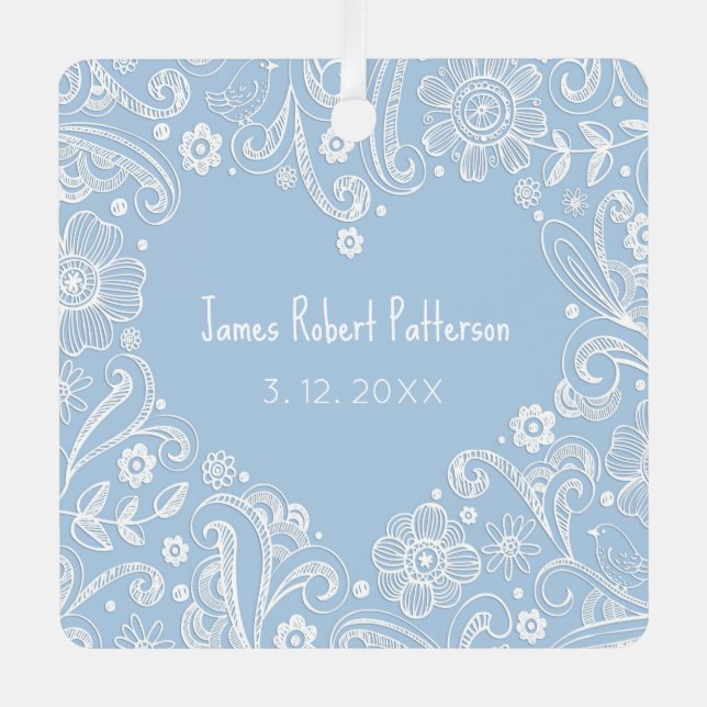 Heart Doodle Baby Boy Name Birthday Bible Verse Metal Tree Decoration (Front)