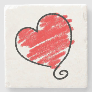 Heart Doodle Marble Stone Coaster