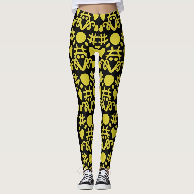 Heart Doodle yellow Leggings (Front)