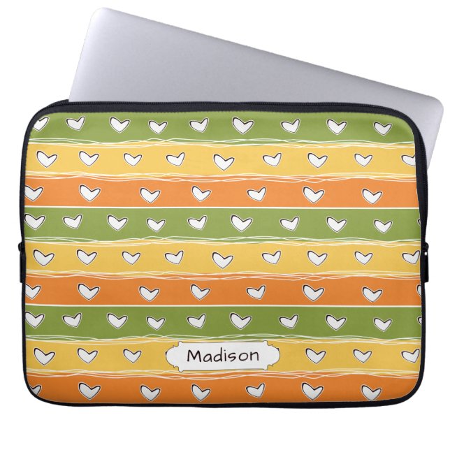 Heart Doodles custom name laptop sleeves (Front)