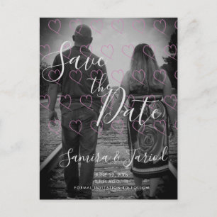 Heart Doodles Pink Hand Drawn Save the Date Postcard